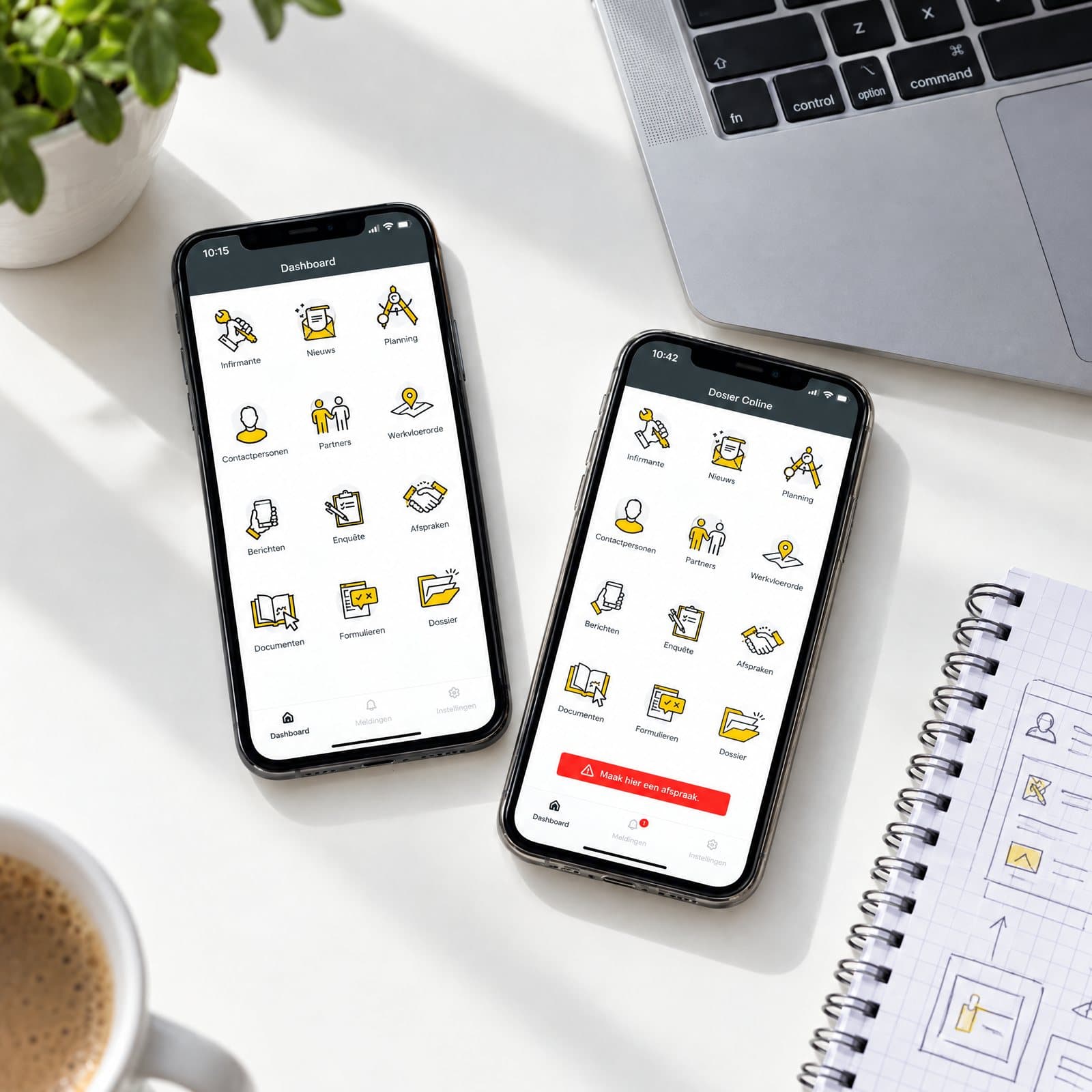 Twee telefoons met het dashboard van de Cobee-app
