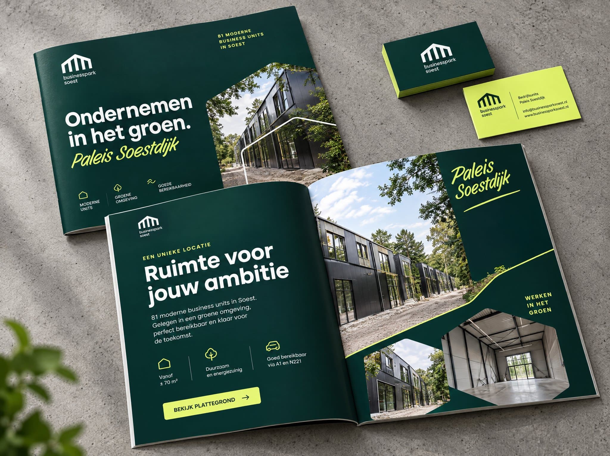 Voorbeeldmockup Businesspark Soest - drukwerk in huisstijl