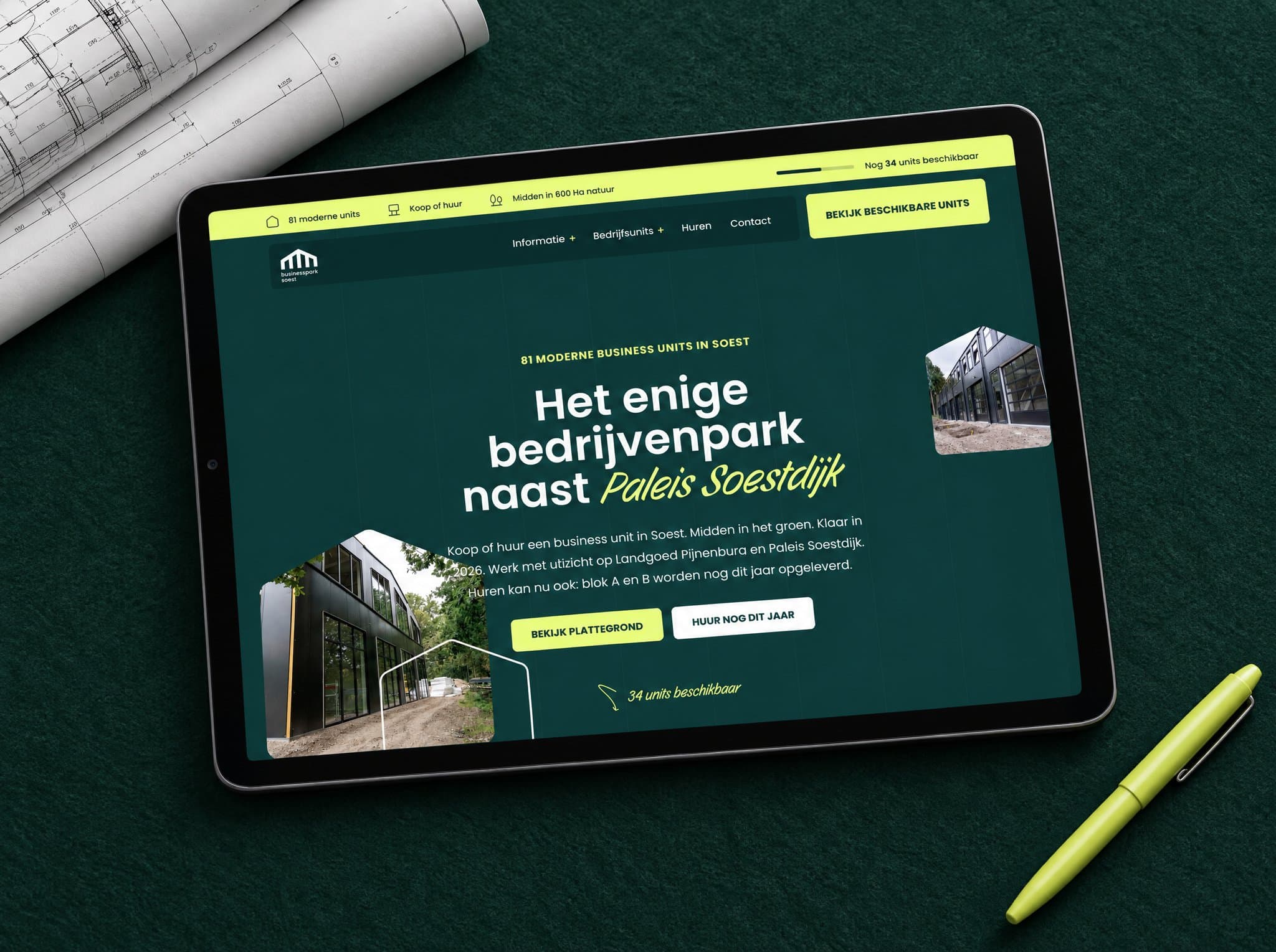 Voorbeeldmockup Businesspark Soest - website op tablet