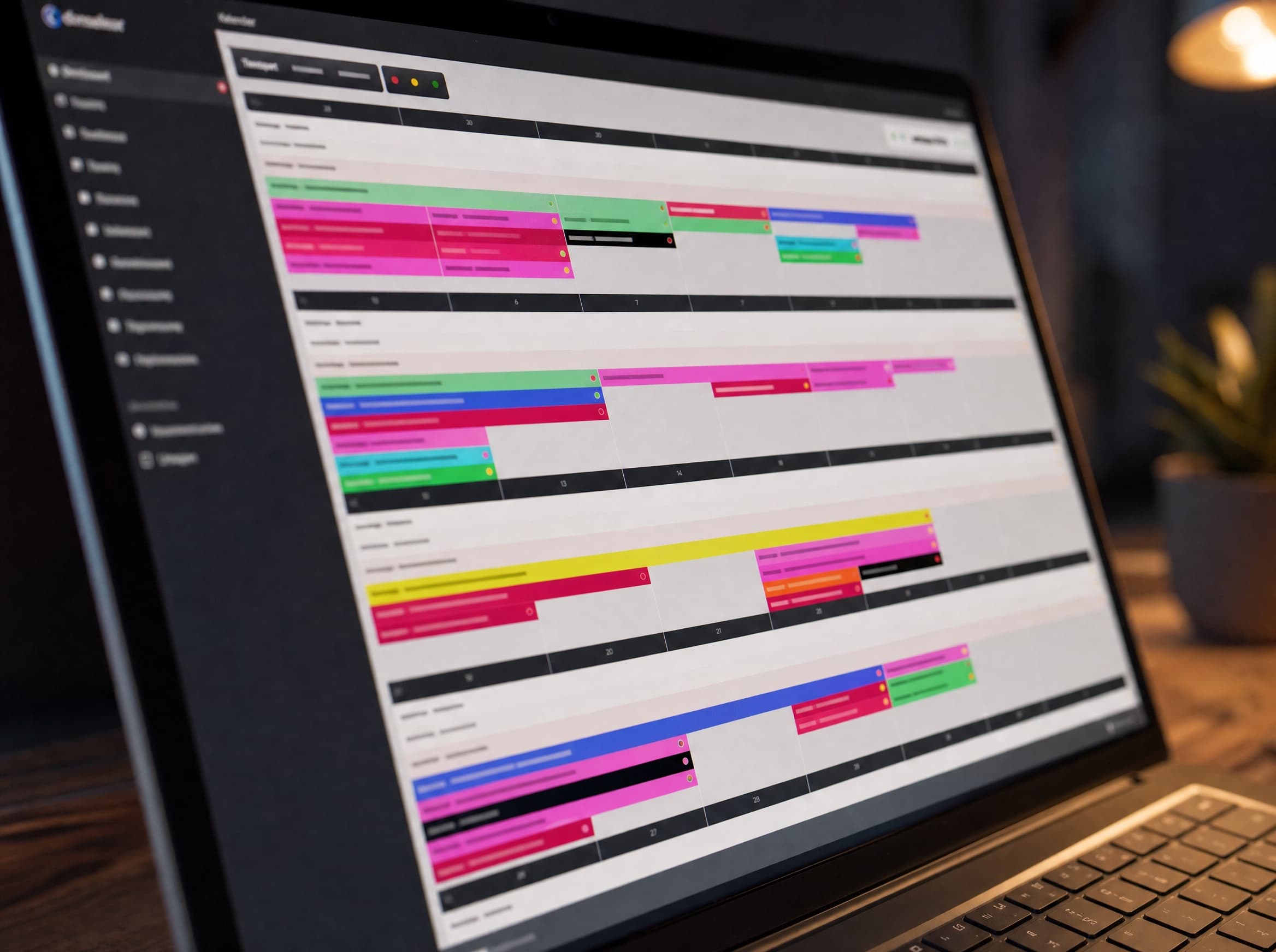 Close-up van de planningskalender met gekleurde klussen