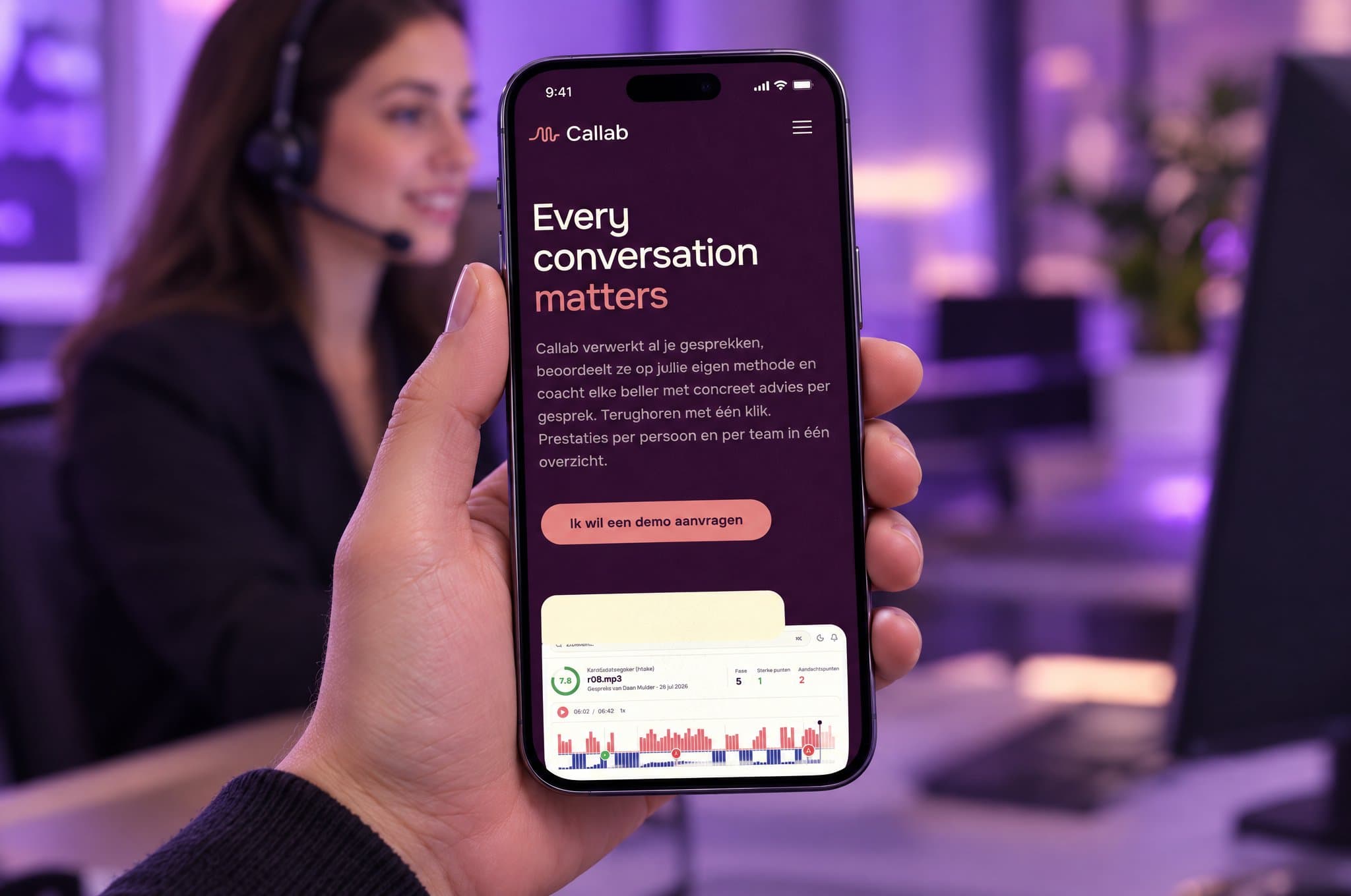Callab-website mobiel op een smartphone