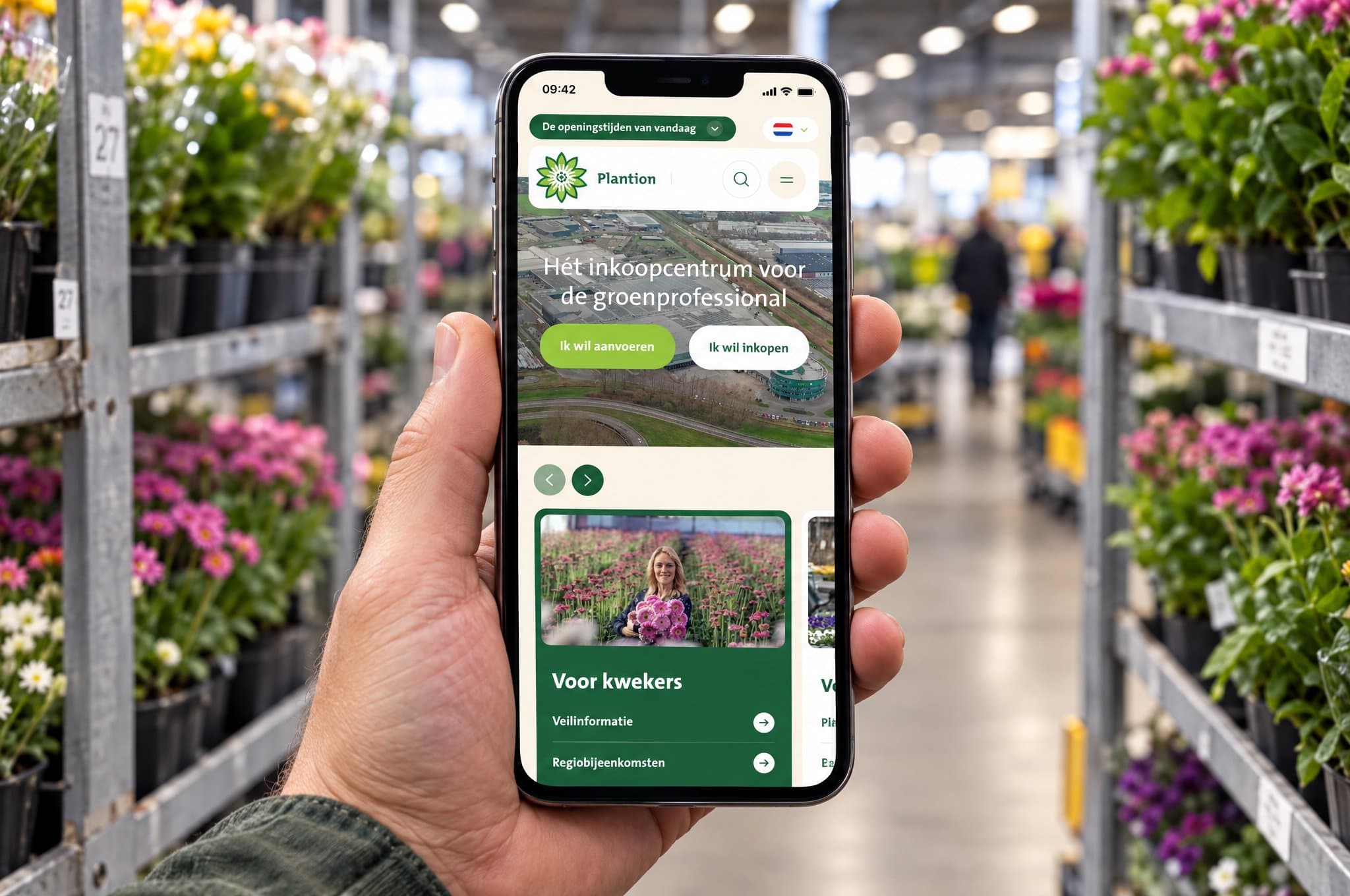 Voorbeeldmockup Plantion - mobiele website op smartphone
