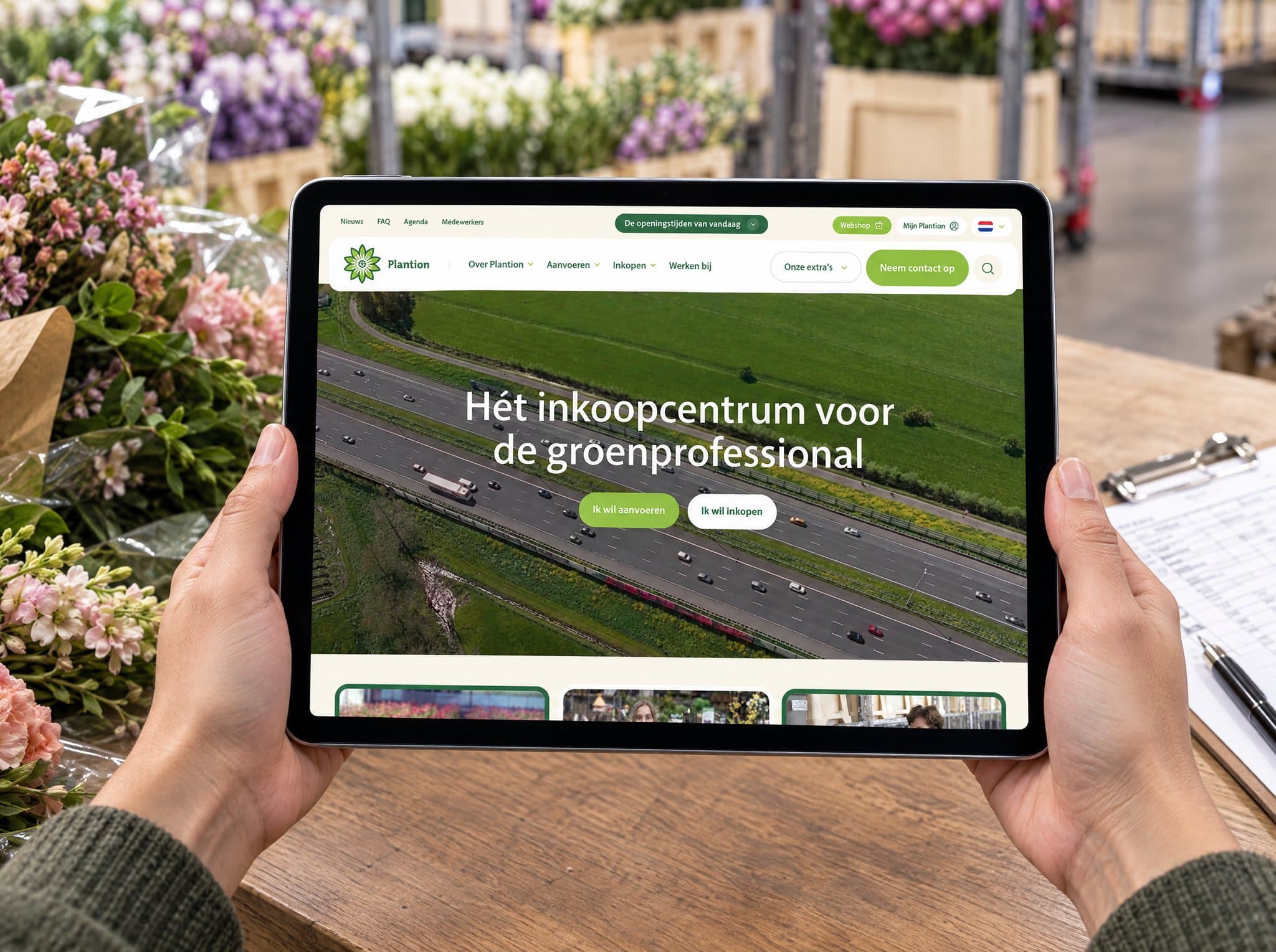Voorbeeldmockup Plantion - website op tablet