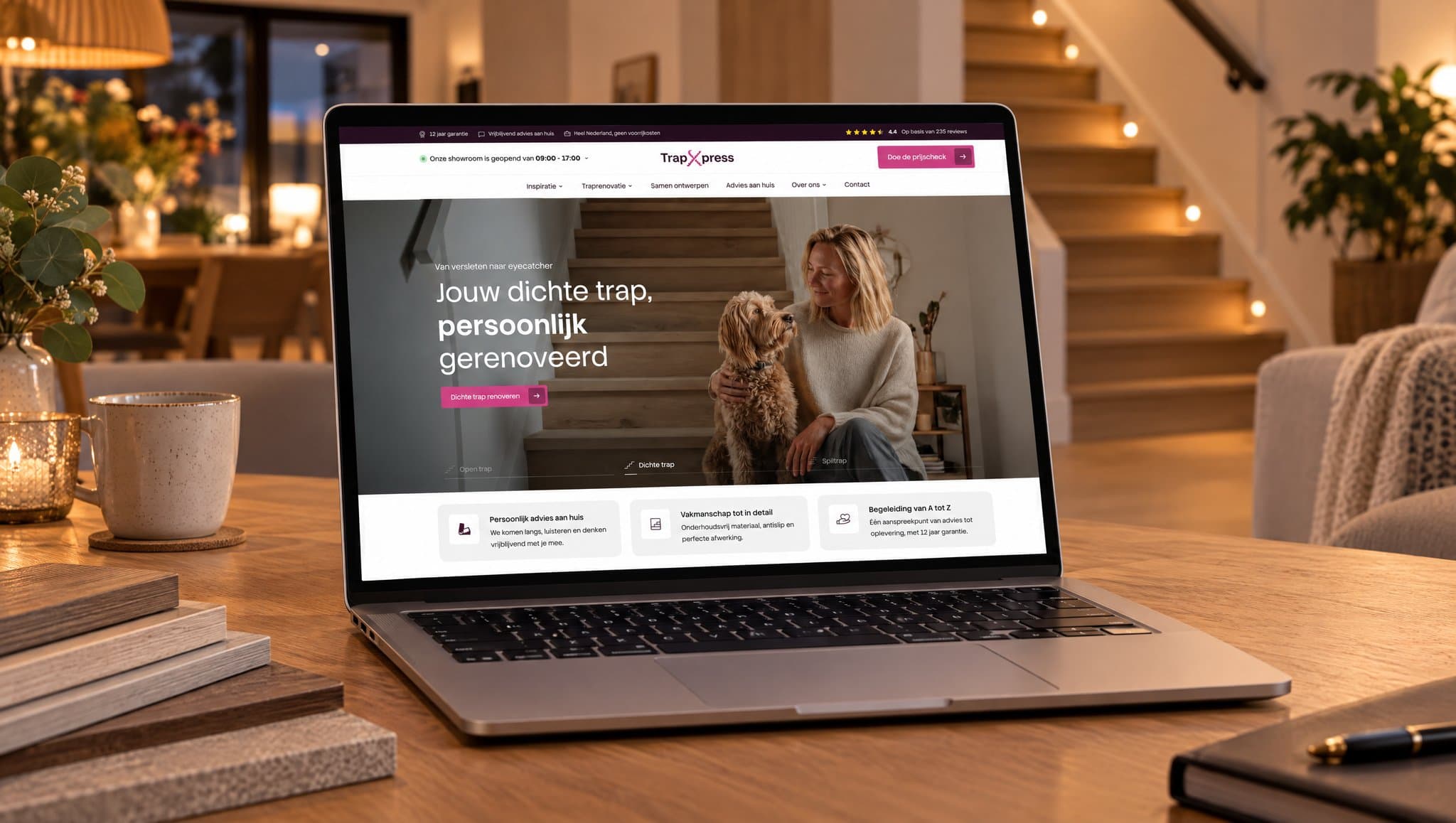 Voorbeeldmockup TrapXpress - website op laptop