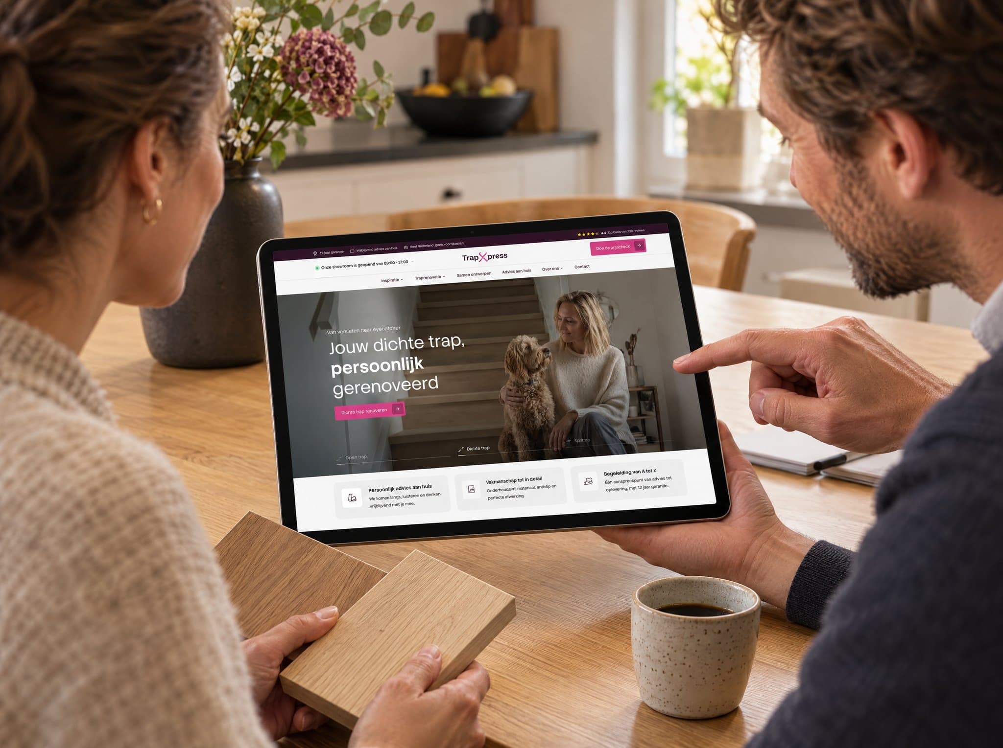 Voorbeeldmockup TrapXpress - website op tablet